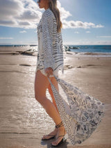 Unique Live By Water Satin Print Tassle Shirt and Elastic Waist Shorts Set - Threadford