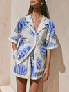 Casual Ocean Shell Print Shorts Two-Piece Set - Threadford