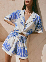 Casual Ocean Shell Print Shorts Two-Piece Set - Threadford