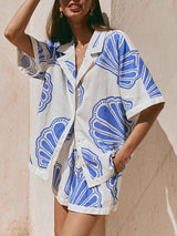 Casual Ocean Shell Print Shorts Two-Piece Set - Threadford