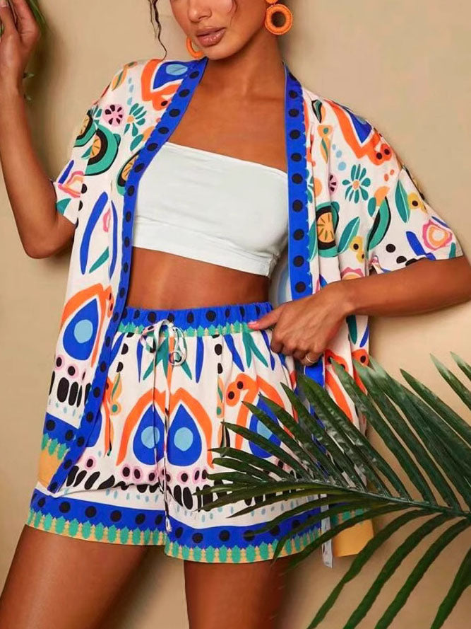 Personalized Graffiti Floral Print Shorts Two-Piece Set - Threadford