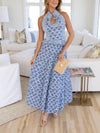 Unique Tatum Printed Ruffle Trim Halter Top And Elastic Waist Flowy Maxi Skirt Set - Threadford
