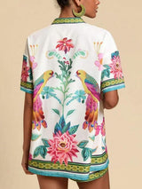 Casual Fresh Floral Print Cardigan Short Sleeve Two-Piece Set - Threadford