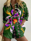 Unique Abstract Print Lapel Shorts And Shirt Two-piece Set - Threadford