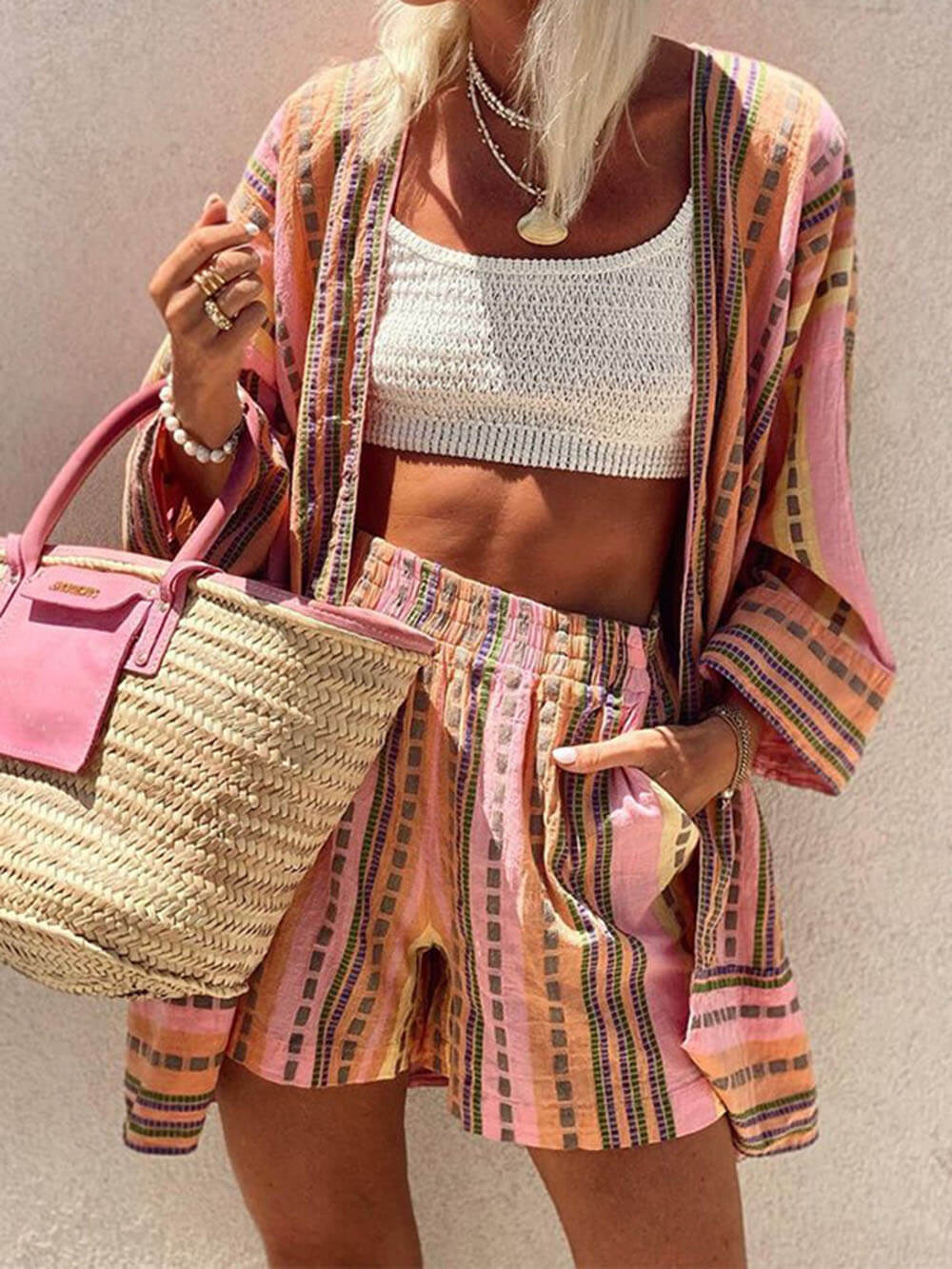 Abstract Pattern Fashion Print Loose Top And Shorts Two-Piece Set - Threadford
