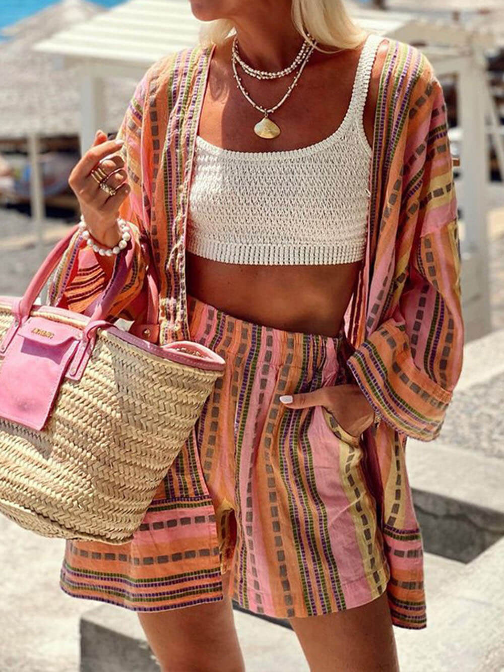 Abstract Pattern Fashion Print Loose Top And Shorts Two-Piece Set - Threadford