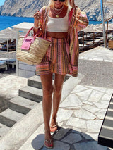 Abstract Pattern Fashion Print Loose Top And Shorts Two-Piece Set - Threadford