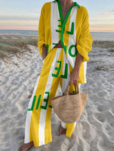 Modern Letter Print Oversized Shirt and Elastic Waist Pocket Pants Set - Threadford