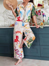 Unique Print Short Sleeve Loose Shirt And Elastic Waist Pants Set - Threadford