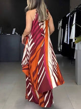 Fashionable Unique Positioning Print Long Sleeveless Top Wide Leg Pants Set - Threadford