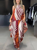 Fashionable Unique Positioning Print Long Sleeveless Top Wide Leg Pants Set - Threadford