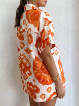 Unique Printed Shorts Lapel Loose Shirt Set - Threadford
