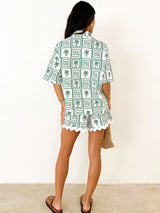 Shirt Collar Summer Botanical Print Vacation Casual Suit - Threadford