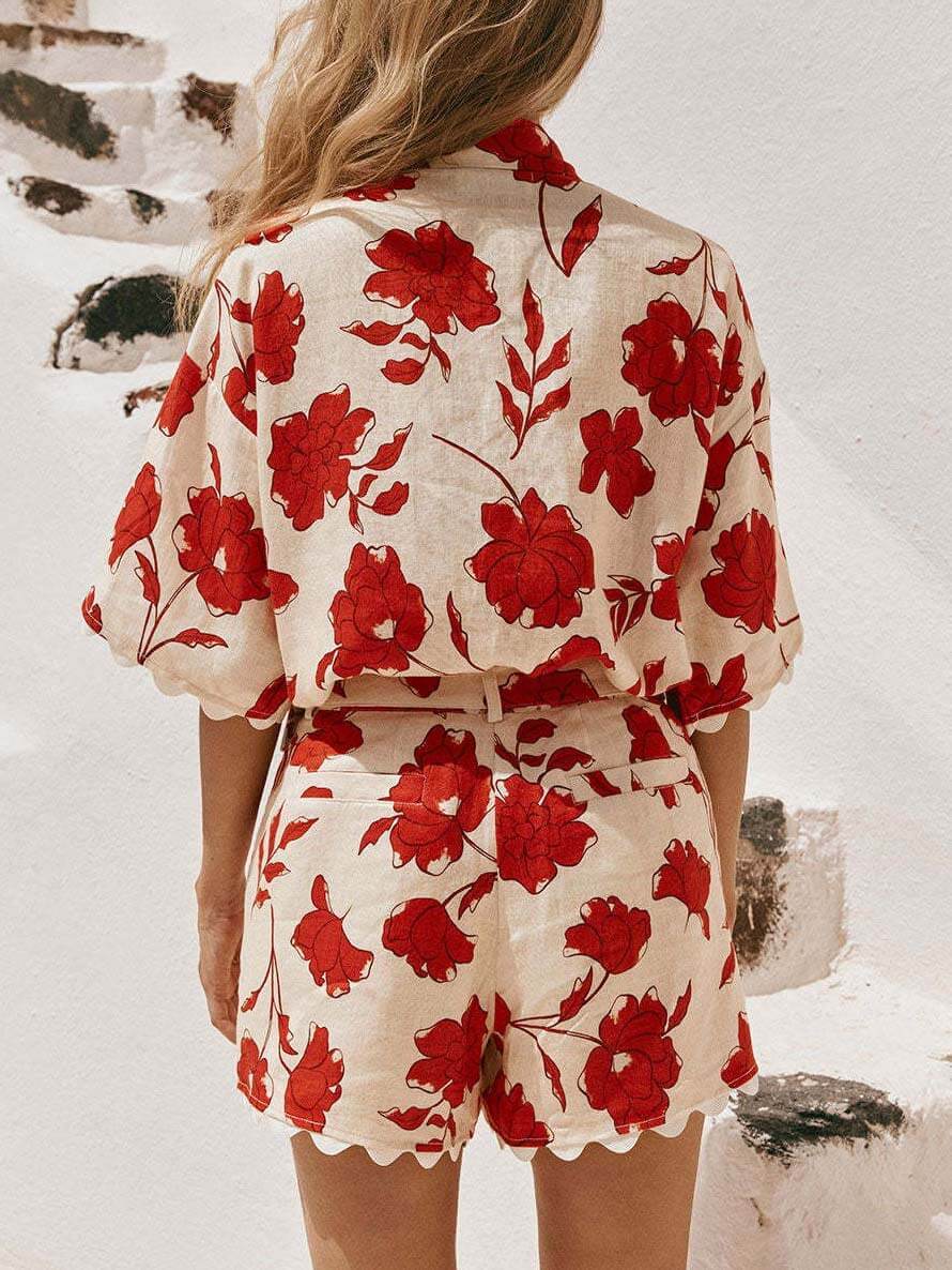 Casual Exquisite Versatile Lace Print Shorts Two-piece Suit - Threadford