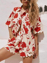 Casual Exquisite Versatile Lace Print Shorts Two-piece Suit - Threadford