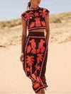 Fashionable Elegant High Waist Printed Short Sleeve Top and Skirt Set - Threadford