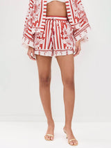 Unique Floral Print Wide Sleeve Shirt and Elastic Waist Pocketed Shorts Set - Threadford