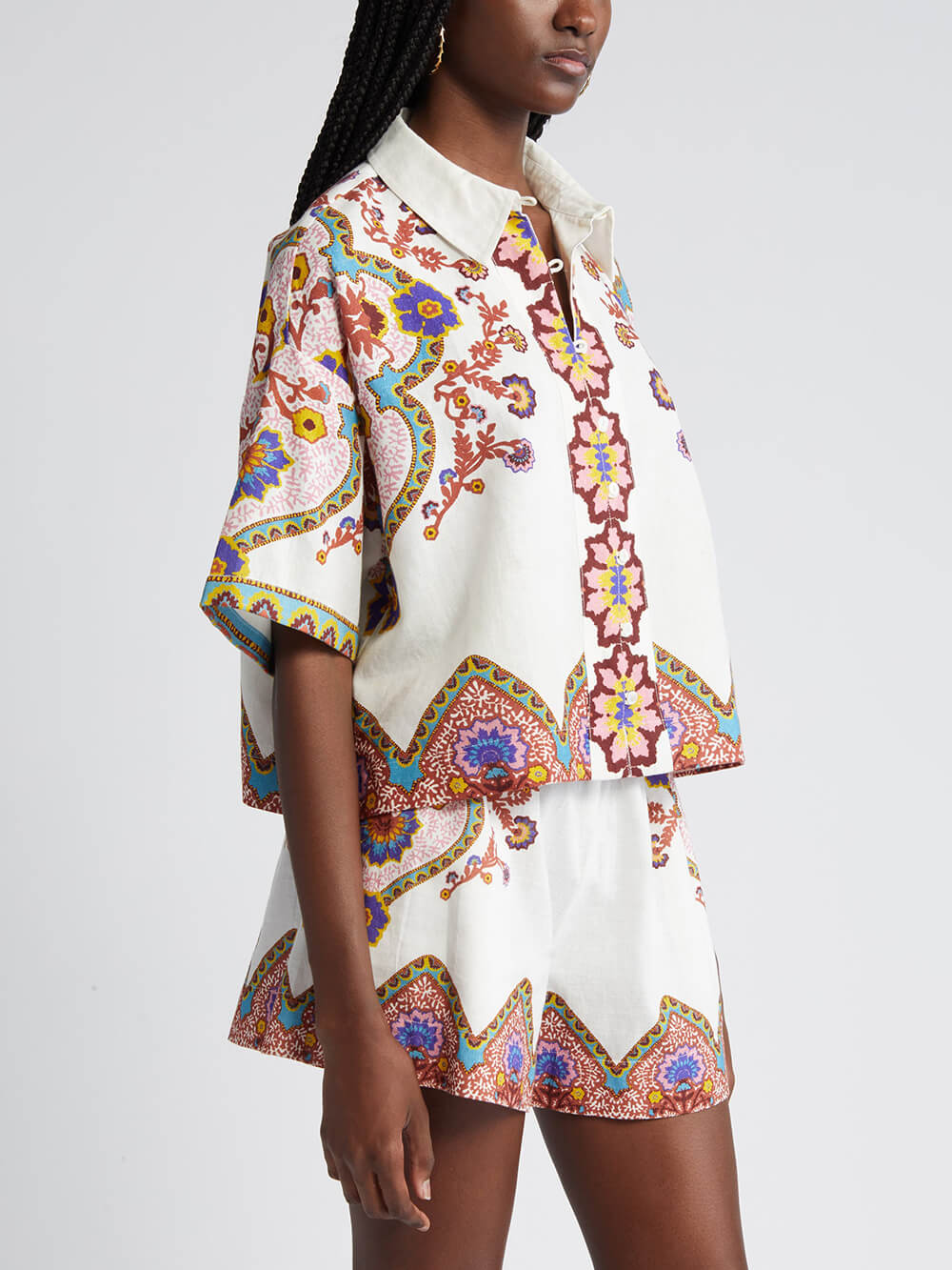 Ethnic Floral Print Shirt And Shorts Suit - Threadford
