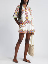Ethnic Floral Print Shirt And Shorts Suit - Threadford