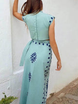 Ethnic Print Crop Top & Tire-up Wrap Midi Skirt Set - Threadford