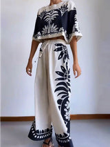 Ethnic Print Loose Short-Sleeved Suit - Threadford