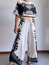 Ethnic Print Loose Short-Sleeved Suit - Threadford