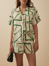 Unique Delicate Printed Loose Button Up Top Shorts Set - Threadford