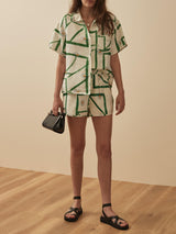 Unique Delicate Printed Loose Button Up Top Shorts Set - Threadford