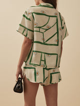 Unique Delicate Printed Loose Button Up Top Shorts Set - Threadford