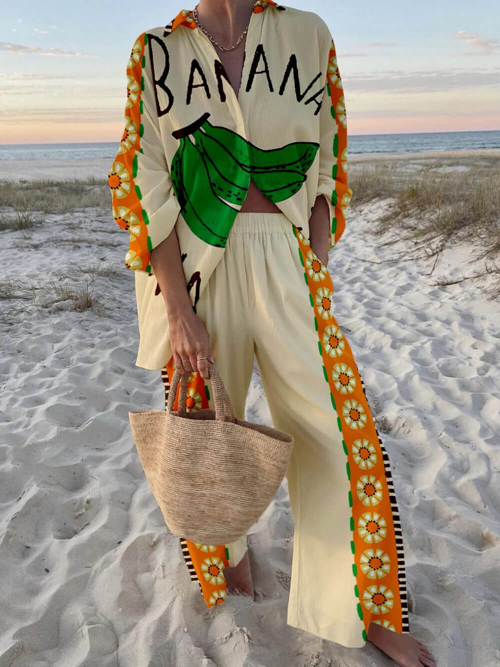 Unique And Fashionable Banana Print Holiday Style Set - Threadford