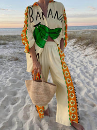 Set unico e alla moda in stile festivo con stampa di banane