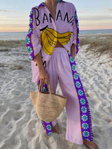 Unique And Fashionable Banana Print Holiday Style Set - Threadford