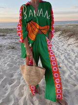 Unique And Fashionable Banana Print Holiday Style Set - Threadford