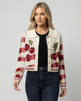 Yvette | Cropped Cherry Blossom Knit Cardigan