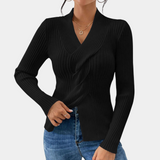 Elena | Ribbed V-Neck Sweater with Twist Front