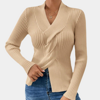 Elena | Ribbed V-Neck Sweater with Twist Front