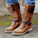 Eva | Women's Lace-Up Winter Boots with Knitted Shaft