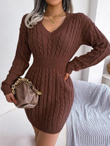 Bianca | Long-Sleeved V-Neck Cable-Knit Dress
