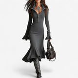 Celeste | Women's Ribbed Knit Zip-Collar Sweater Dress