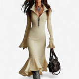 Celeste | Women's Ribbed Knit Zip-Collar Sweater Dress