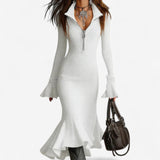 Celeste | Women's Ribbed Knit Zip-Collar Sweater Dress