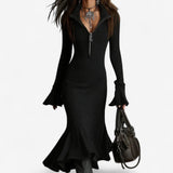 Celeste | Women's Ribbed Knit Zip-Collar Sweater Dress
