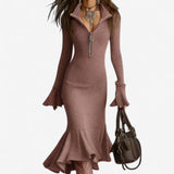 Celeste | Women's Ribbed Knit Zip-Collar Sweater Dress