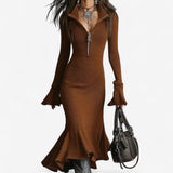 Celeste | Women's Ribbed Knit Zip-Collar Sweater Dress