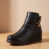 Zara | Women's Black Orthopedic Ankle Boots with Faux Fur Lining